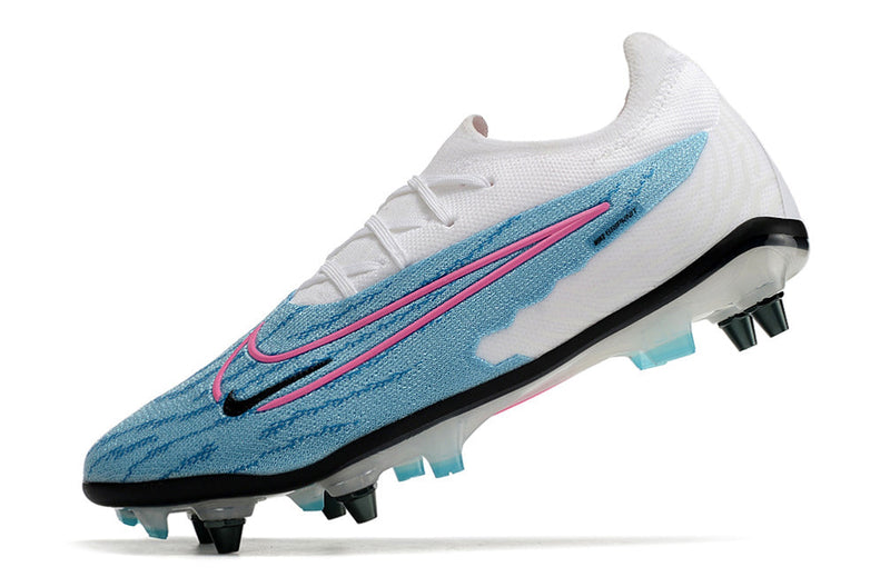 Chuteira Campo Nike Phantom GX Elite Trava Mista Branca e Azul "Blast Pack"