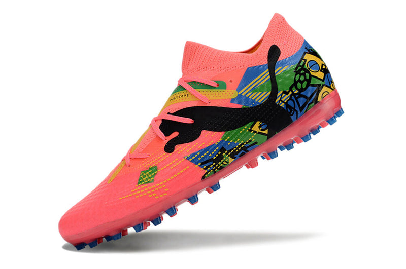 Chuteira Society Puma Future 7 MG Rosa, Azul, Verde e Amarelo "Brazil Pack"