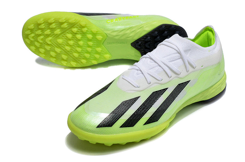 Chuteira Society Adidas X Crazyfast.1 TF Branca e Verde "Crazyrush Pack"