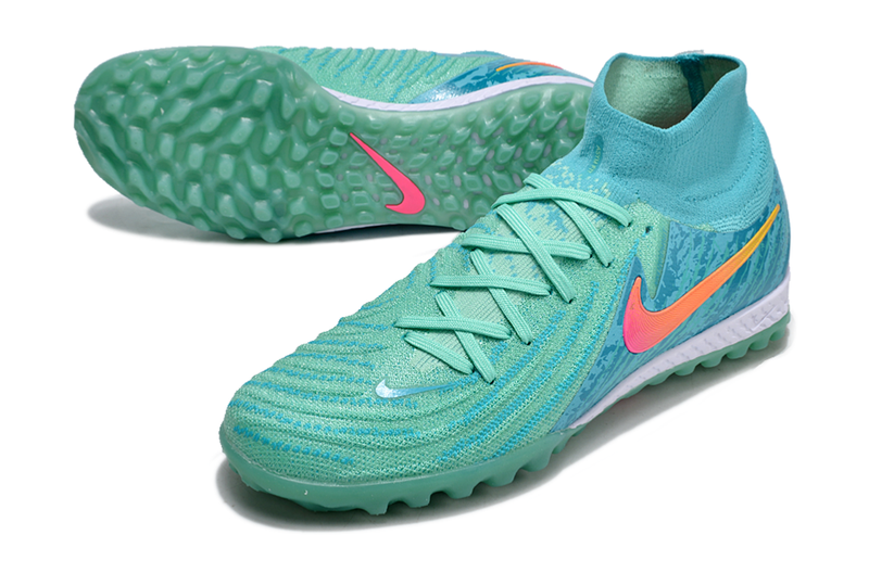 Chuteira Society Nike Phantom Luna Elite TF Azul e Verde "Vortex Pack"