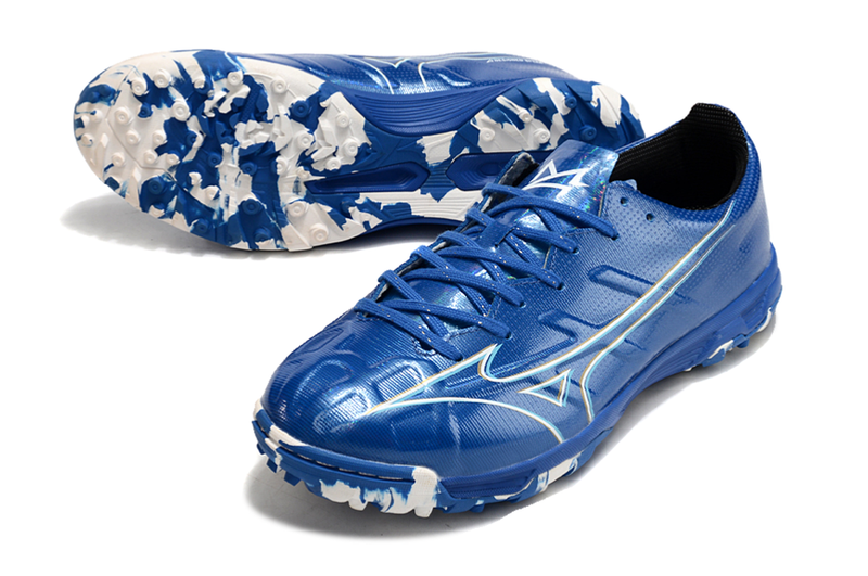 Chuteira Society Mizuno Alpha TF Azul e Branca "Mugen Pack"