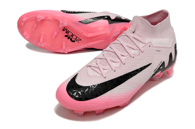 Chuteira Campo Nike Air Zoom Mercurial Superfly 9 Elite FG Rosa e Preto "Mad Brilliance Pack"