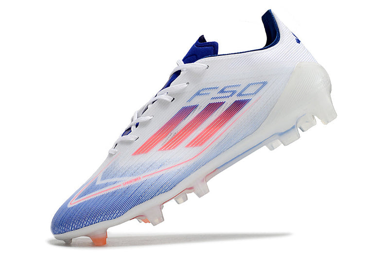 Chuteira Campo Adidas F50 FG Branca, Azul e Vermelho "Advancement Pack"