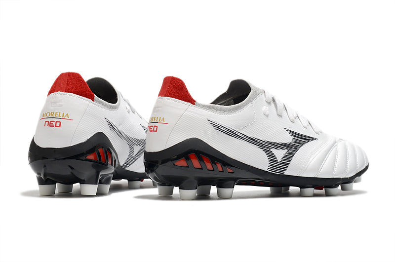 Chuteira Campo Mizuno Morelia Neo 3 FG Branca, Prata e Preta