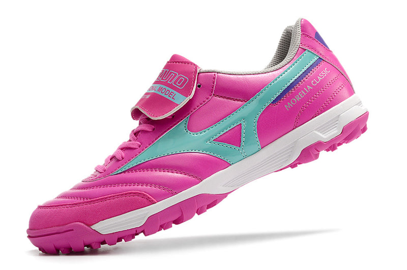 Chuteira Society Mizuno Morelia 3 TF Rosa e Azul