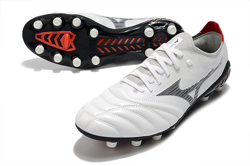 Chuteira Campo Mizuno Morelia Neo 3 FG Branca, Prata e Preta