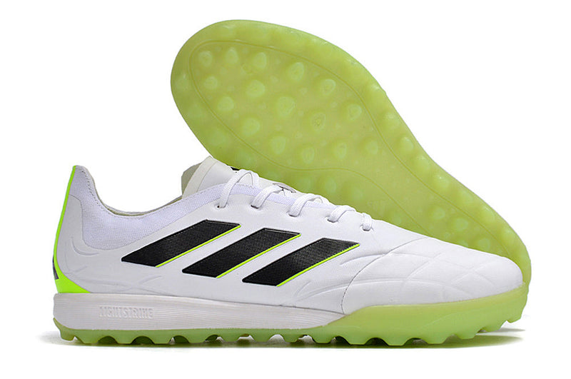 Chuteira Society Adidas Copa Pure.1 TF Branca e Verde "Crazyrush Pack"