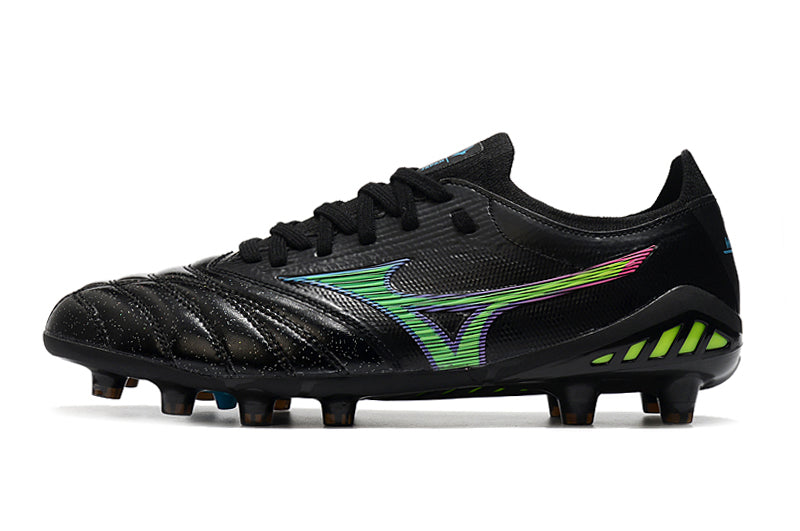 Chuteira Campo Mizuno Morelia Neo 3 FG Preta, Verde e Azul