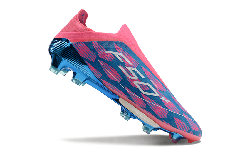 Chuteira Campo Adidas F50+ LL FG Rosa, Azul e Branca "Re-Emergence Pack"