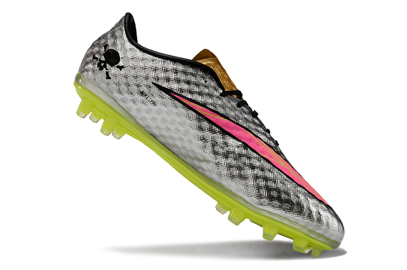 Chuteira Campo Nike Retrô Hypervenom Phantom I FG Prata, Verde e Dourada