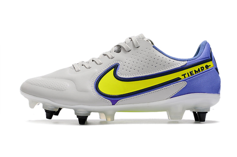 Chuteira Campo Nike Tiempo Legend 9 Elite Trava Mista Cinza e Roxo "Recharge Pack"