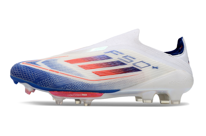 Chuteira Campo Adidas F50+ LL FG Branca, Azul e Laranja "Advancement Pack"