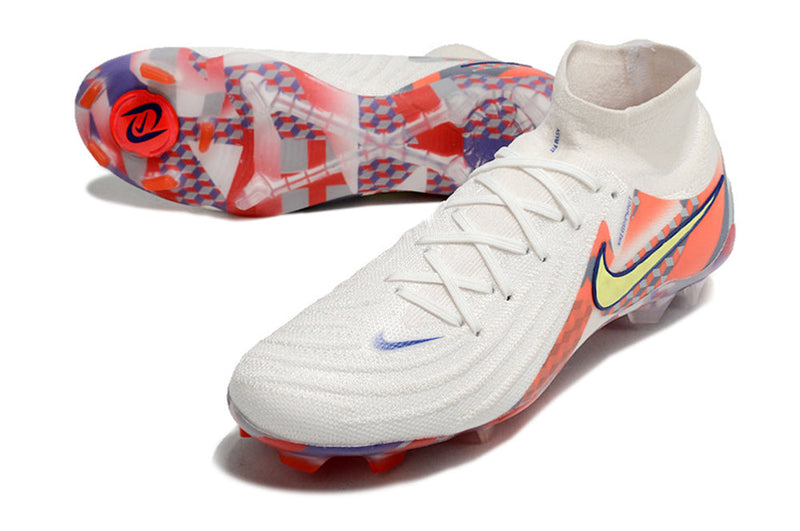 Chuteira Campo Nike Phantom Luna 2 Elite FG Branca e Vermelha "Barna Pack"