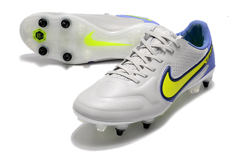 Chuteira Campo Nike Tiempo Legend 9 Elite Trava Mista Cinza e Roxo "Recharge Pack"