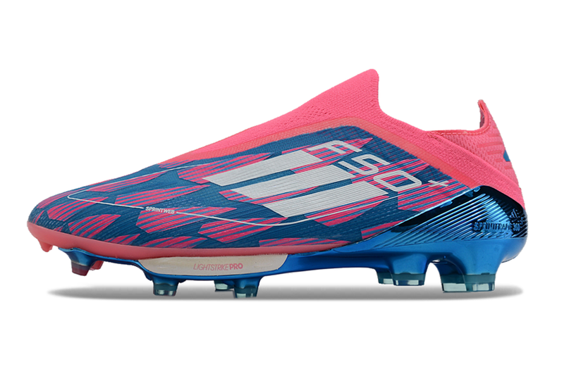 Chuteira Campo Adidas F50+ LL FG Rosa, Azul e Branca "Re-Emergence Pack"