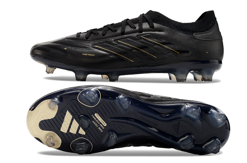 Chuteira Campo Adidas Copa Pure II + FG Preta e Dourada "Darkspark Pack"