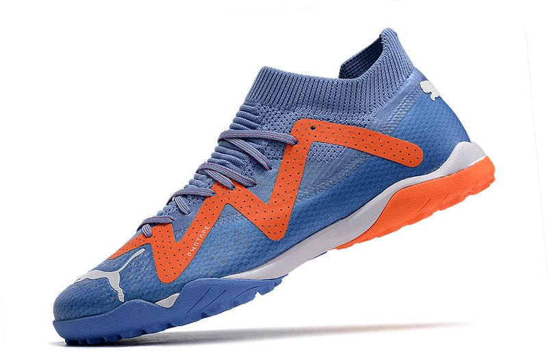 Chuteira Society Puma Future Ultimate TF Roxa e Laranja "Supercharge Pack"