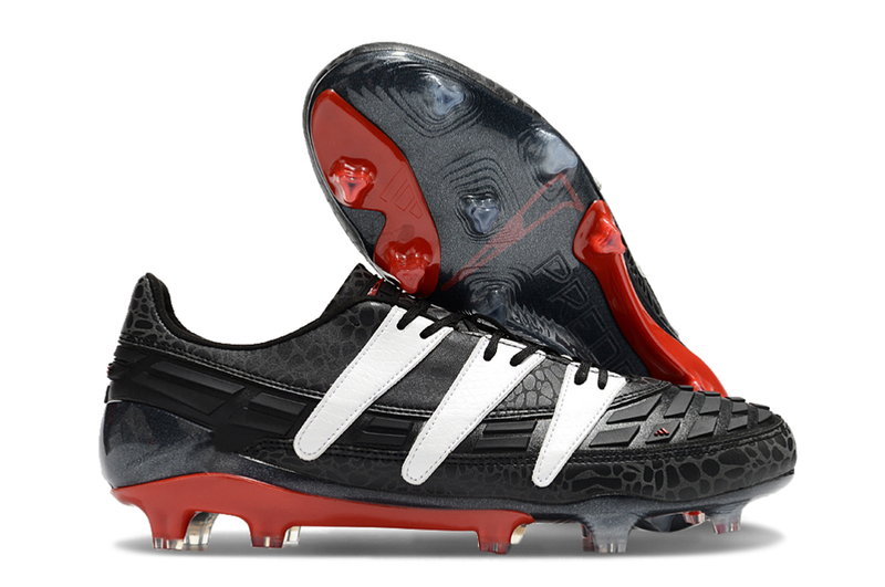 Chuteira Campo Adidas Predator Accelerator FG Preta, Branca e Vermelho