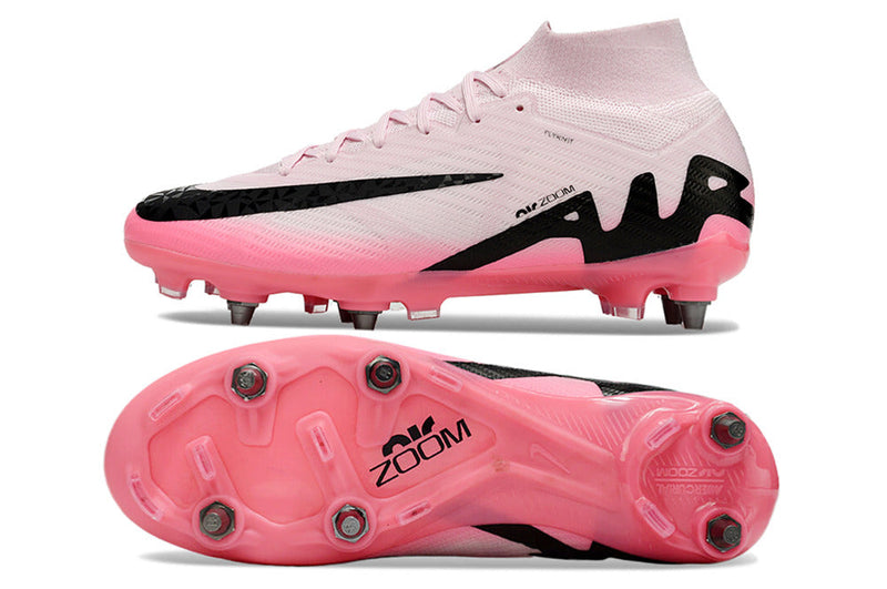 Chuteira Campo Nike Air Zoom Mercurial Superfly 9 Elite Trava Mista Rosa e Preta "Mad Brilliance Pack"