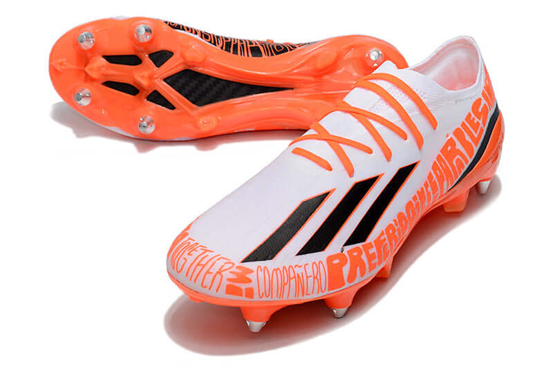 Chuteira Campo Adidas X Speedportal Messi.1 Ponta de Aluminio Branca e Laranja "Balon te Adoro Pack"