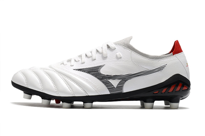 Chuteira Campo Mizuno Morelia Neo 3 FG Branca, Prata e Preta