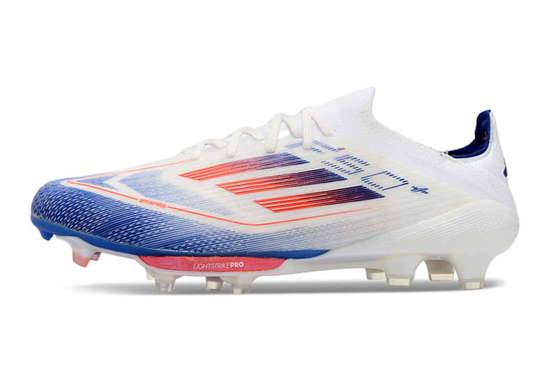 Chuteira Campo Adidas F50+ FG Branca, Azul e Vermelho "Advancement Pack"