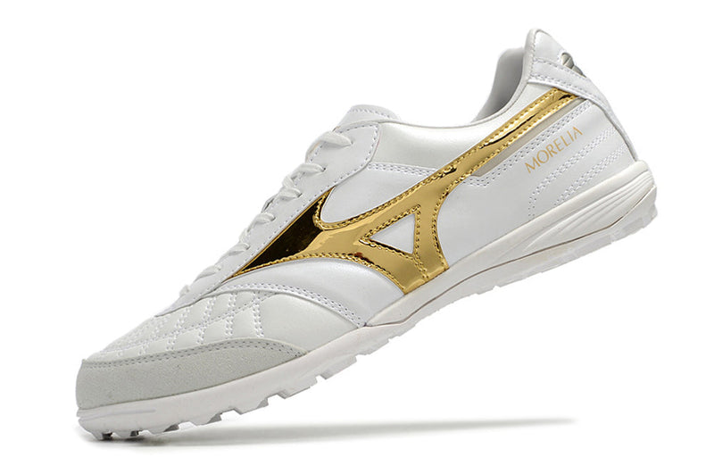 Chuteira Society Mizuno Morelia Sala Japan IC Branca e Dourado