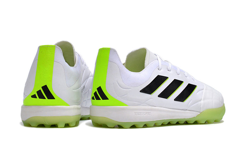 Chuteira Society Adidas Copa Pure.1 TF Branca e Verde "Crazyrush Pack"