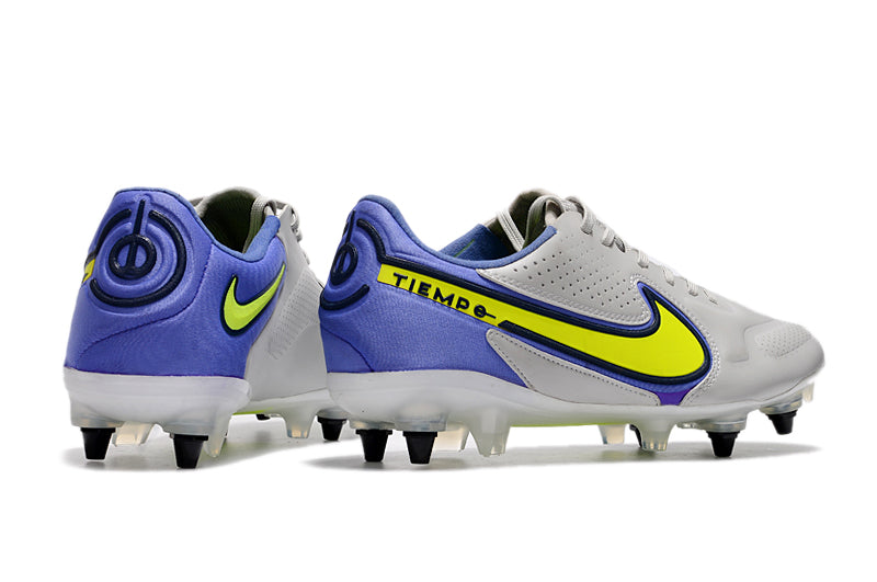 Chuteira Campo Nike Tiempo Legend 9 Elite Trava Mista Cinza e Roxo "Recharge Pack"