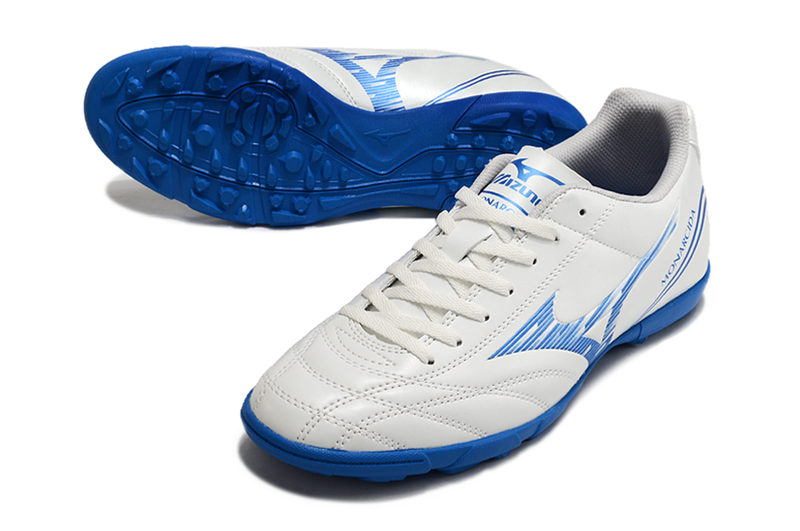 Chuteira Society Mizuno Morelia Classic Branca e Azul TF "Mugen Pack"