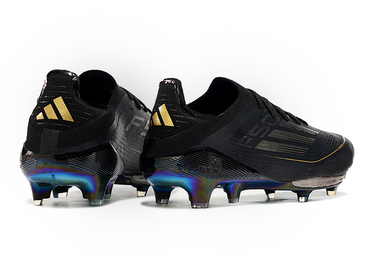 Chuteira Campo Adidas F50+ FG Preta e Dourada "Dark Spark Pack"