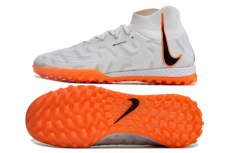 Chuteira Society Nike Phantom Luna Elite TF Branca e Laranja "United Pack"