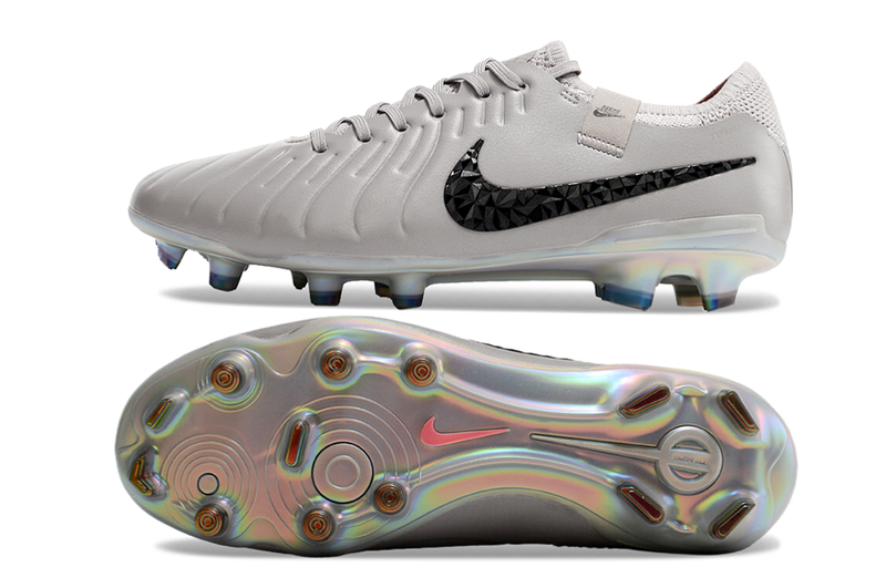 Chuteira Campo Nike Tiempo Legend 10 Elite FG Prata e Preto "Rising Gem Pack"