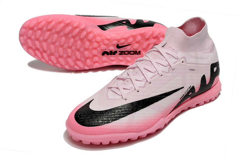 Chuteira Society Nike Air Zoom Mercurial Superfly 9 Elite TF Rosa e Preto "Mad Brilliance Pack"