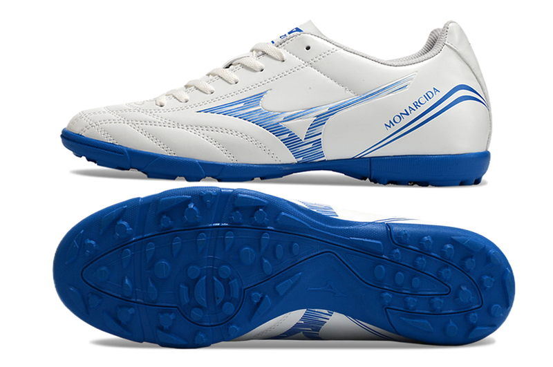 Chuteira Society Mizuno Morelia Classic Branca e Azul TF "Mugen Pack"