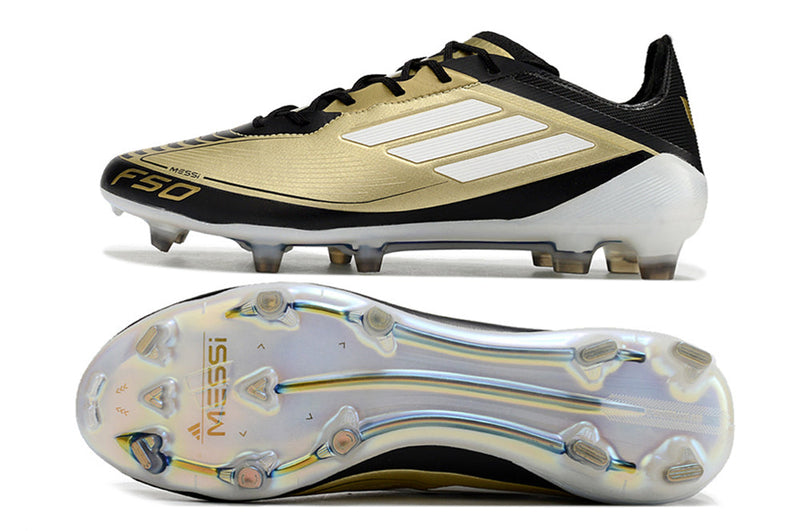 Chuteira Campo Adidas F50 Messi FG Preto e Dourado "Triunfo Dorado Pack"