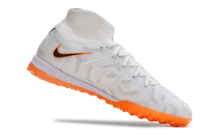 Chuteira Society Nike Phantom Luna Elite TF Branca e Laranja "United Pack"