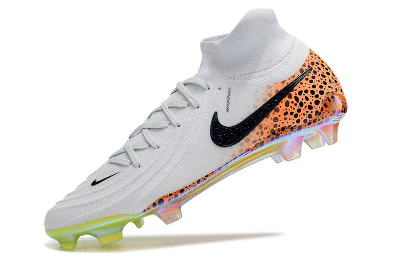 Chuteira Campo Nike Phantom Luna 2 Elite FG Branca, Preto e Laranja "Electric Pack"