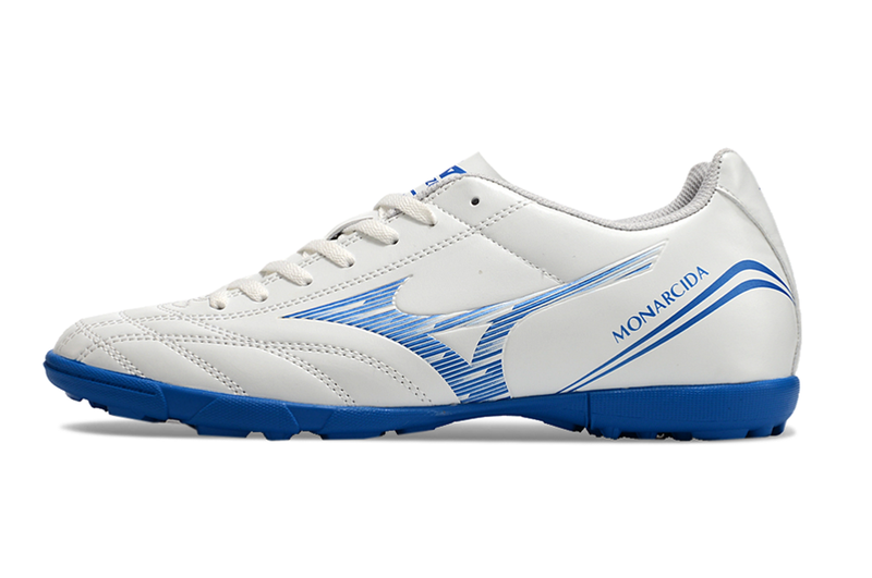 Chuteira Society Mizuno Morelia Classic Branca e Azul TF "Mugen Pack"