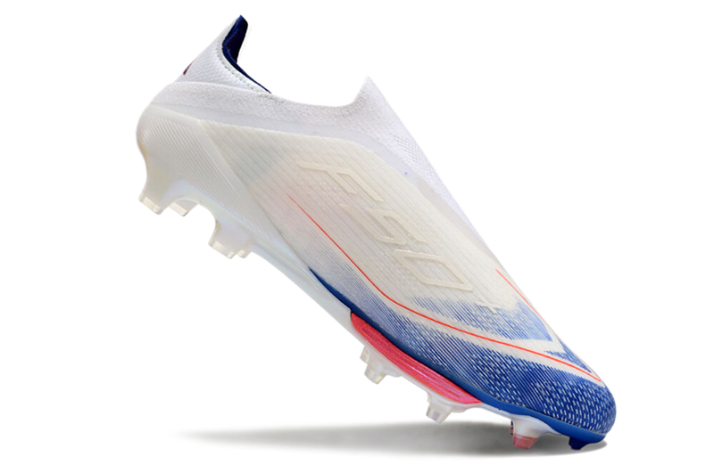 Chuteira Campo Adidas F50+ LL FG Branca, Azul e Laranja "Advancement Pack"