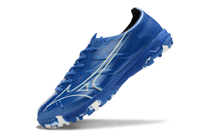 Chuteira Society Mizuno Alpha TF Azul e Branca "Mugen Pack"