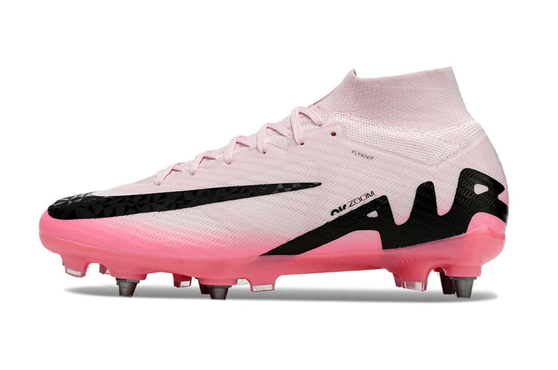 Chuteira Campo Nike Air Zoom Mercurial Superfly 9 Elite Trava Mista Rosa e Preta "Mad Brilliance Pack"