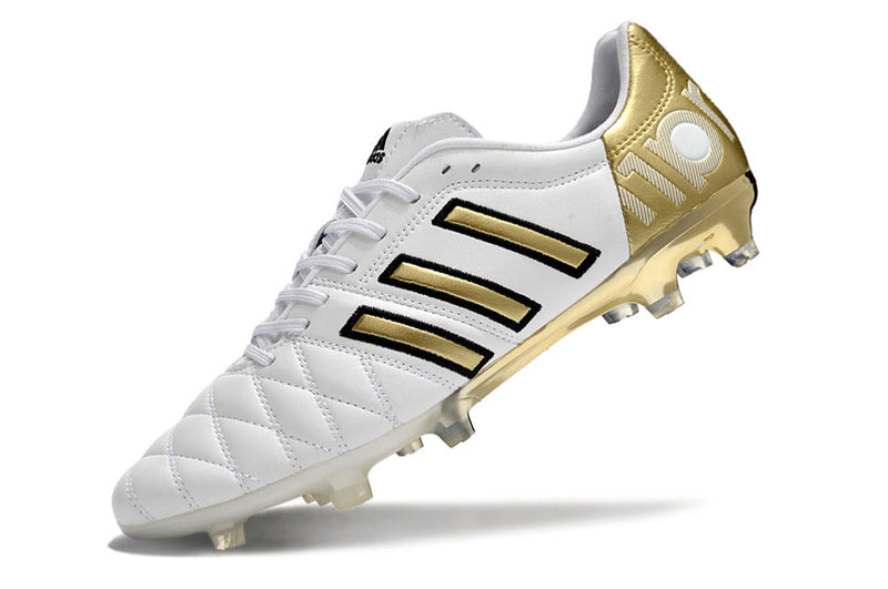 Chuteira Campo Adidas AdiPure 11 Pro FG Branca e Dourada "Toni Kroos"