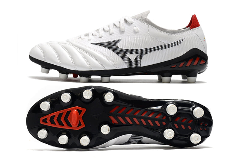 Chuteira Campo Mizuno Morelia Neo 3 FG Branca, Prata e Preta