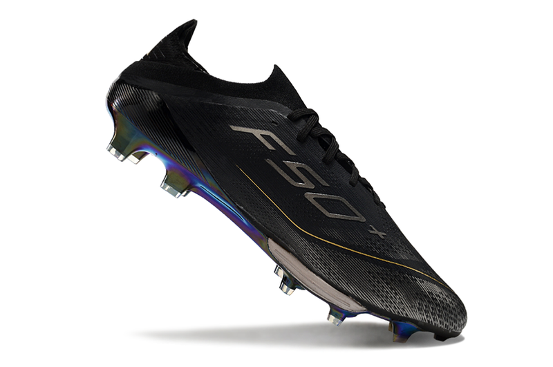 Chuteira Campo Adidas F50+ FG Preta e Dourada "Dark Spark Pack"