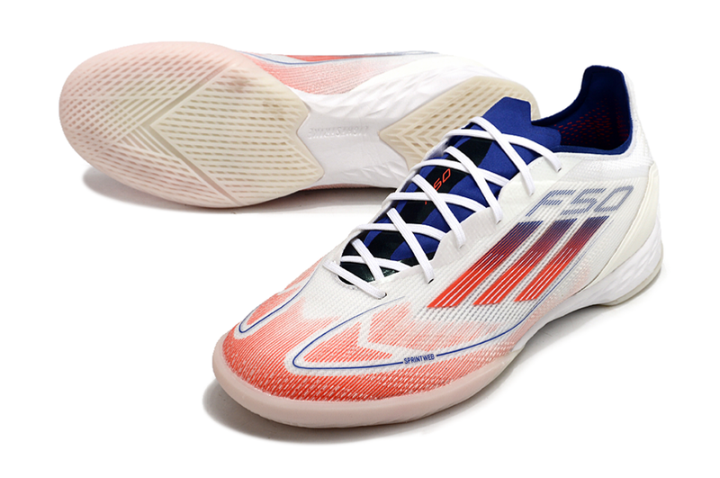 Chuteira Futsal Adidas F50 IC Branca, Azul e Vermelha "Advancement Pack"