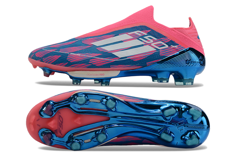 Chuteira Campo Adidas F50+ LL FG Rosa, Azul e Branca "Re-Emergence Pack"