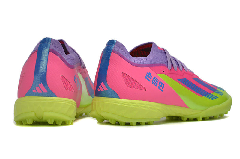 Chuteira Society Adidas X Crazyfast.1 TF Rosa e Verde "Son"