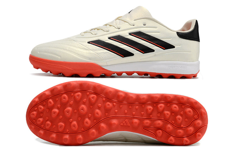 Chuteira Society Adidas Copa Pure.1 TF Bege, Laranja e Preta "Solar Energy"