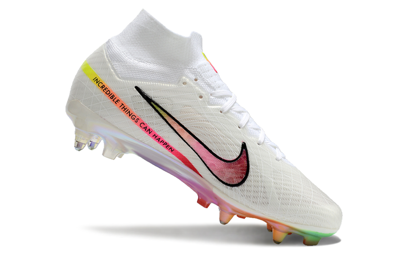 Chuteira Campo Nike Air Zoom Mercurial Superfly 9 Elite Ponta de Aluminio Branca e Rosa "Rashford"